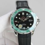 TWF Swiss Replica Omega Seamaster Diver 300m Black Dial Green Ceramic Bezel Black Rubber Watch